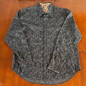 Robert Graham Charcoal and Black Botanical Print Shirt - Like New